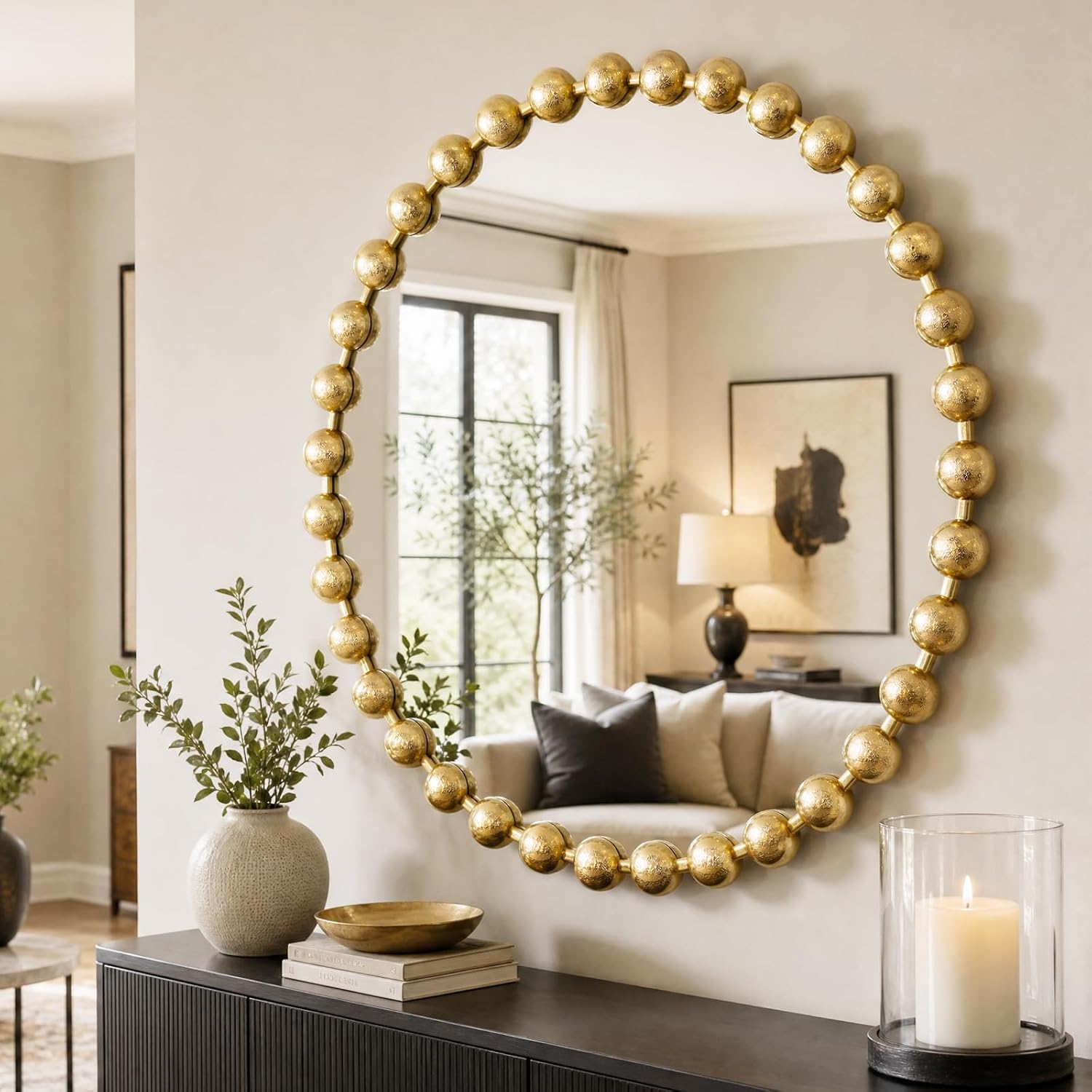 Gold Metal Round Wall Mirror