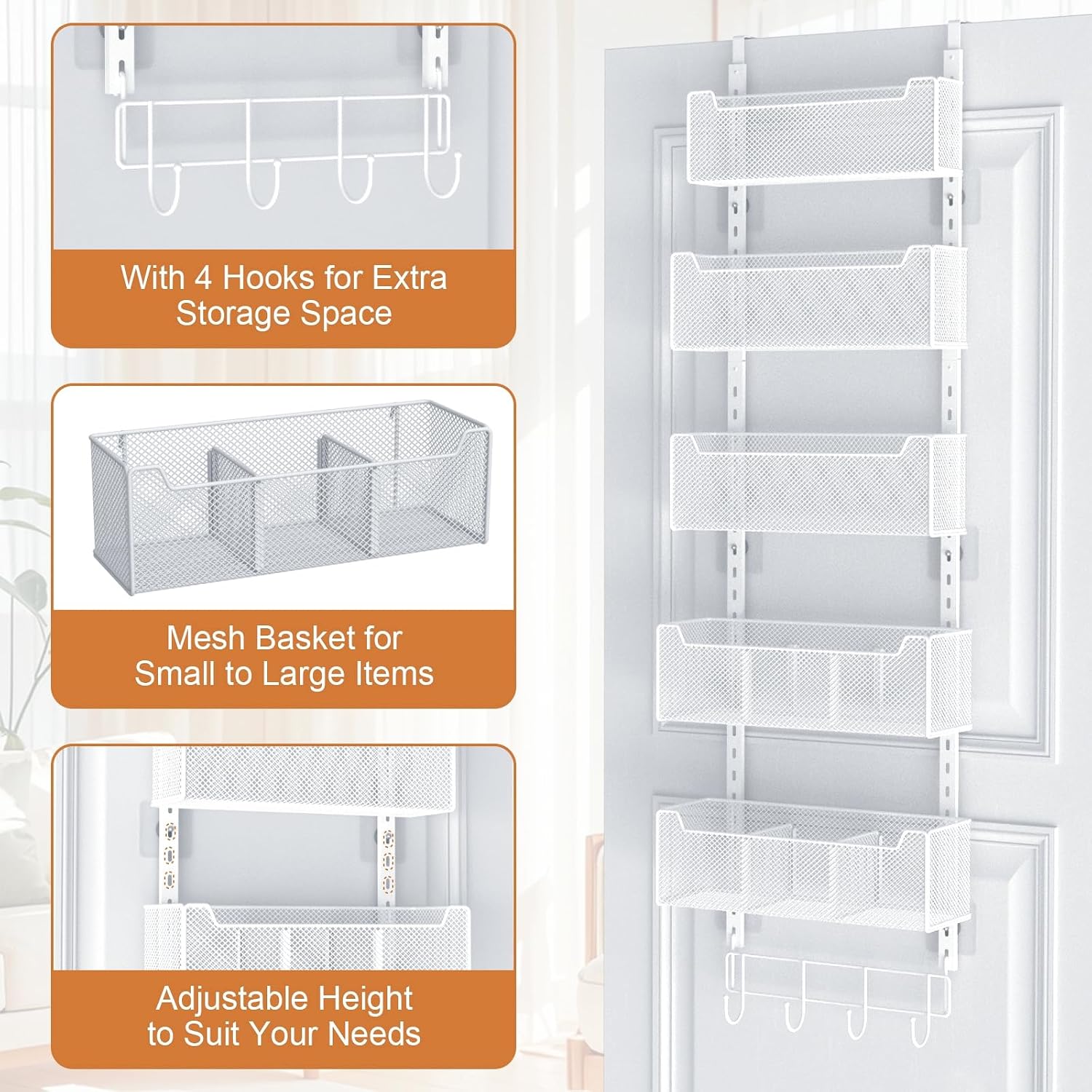 5 Basket White Metal Door Organizer