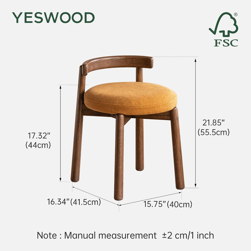 Walnut Oak Wood Non-Swivel Makeup Vanity Stool