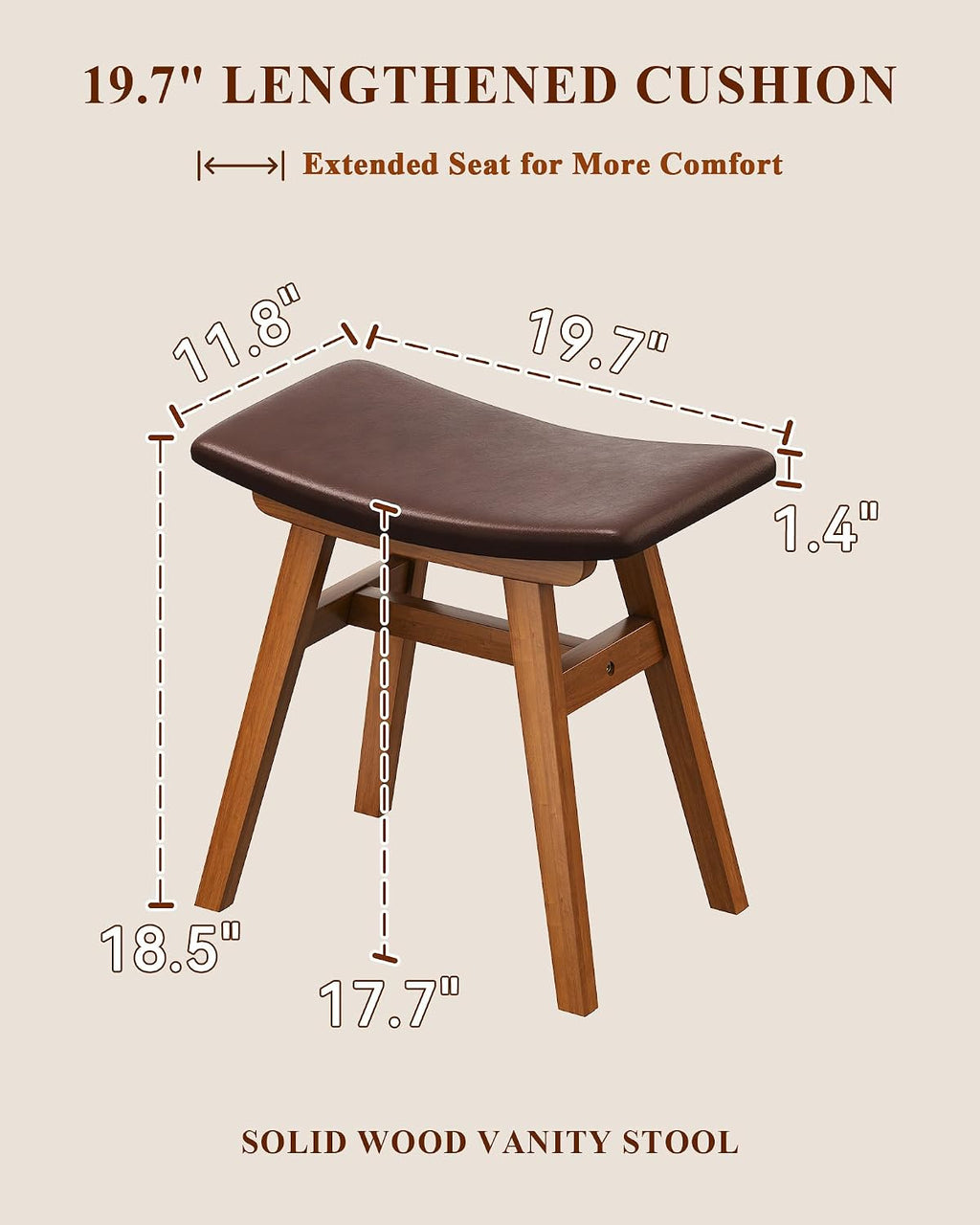 Solid Wood Backless Leather Cushion Vanity Stool