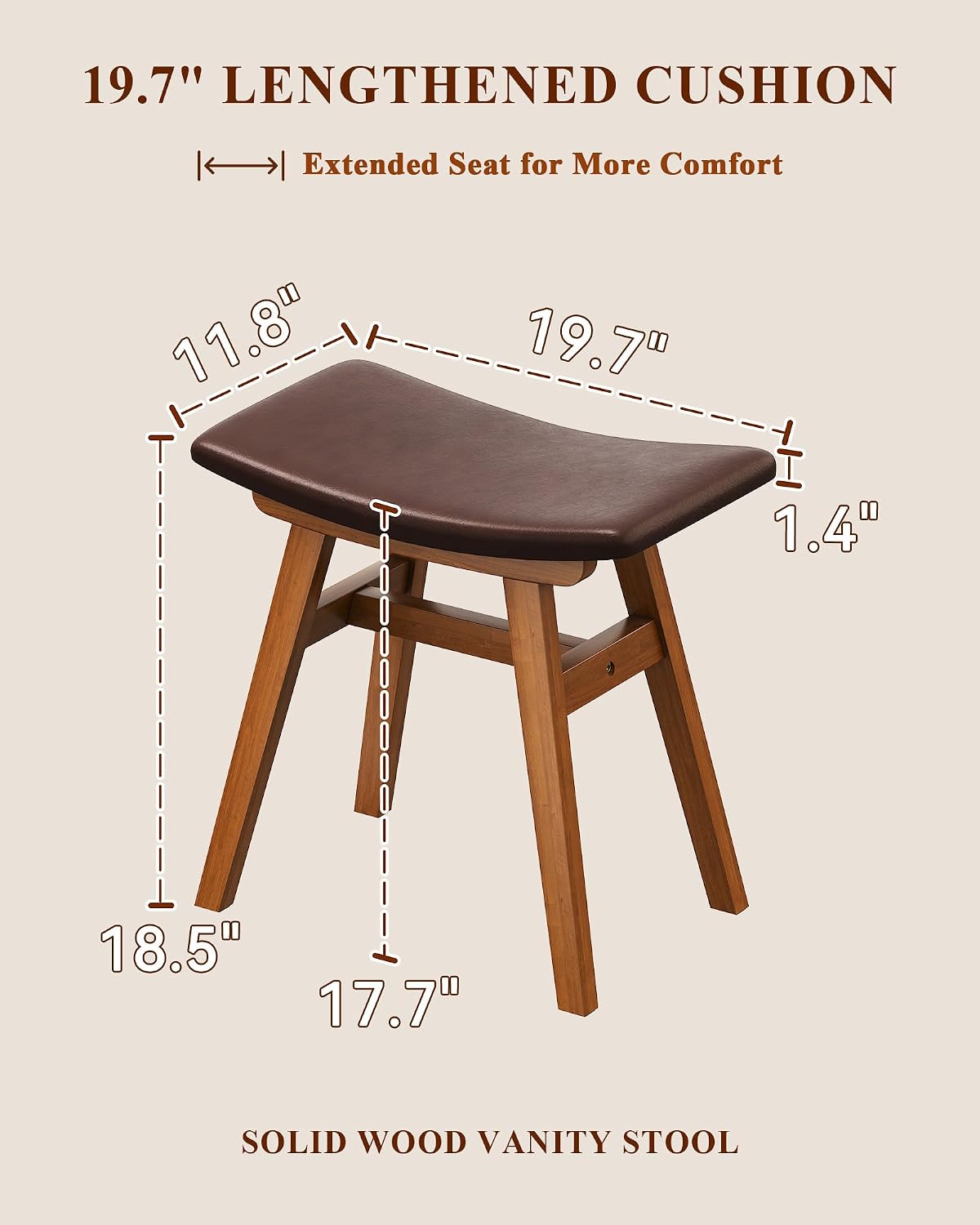 Solid Wood Backless Leather Cushion Vanity Stool