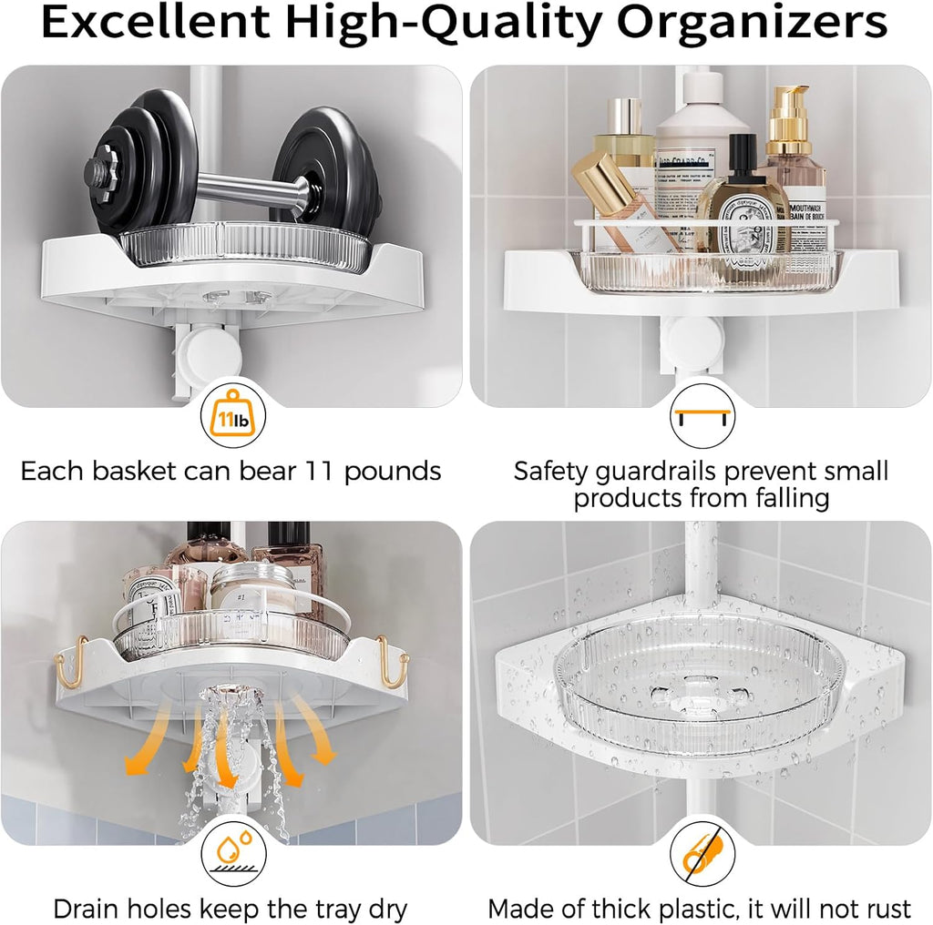White 4-Tier Rotating Tension Shower Caddy