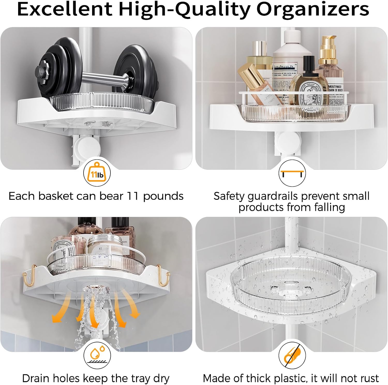 White 4-Tier Rotating Tension Shower Caddy
