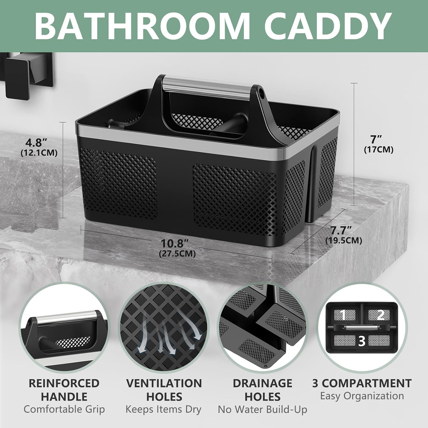 2 Pack Black Portable Dorm Shower Tote Caddy