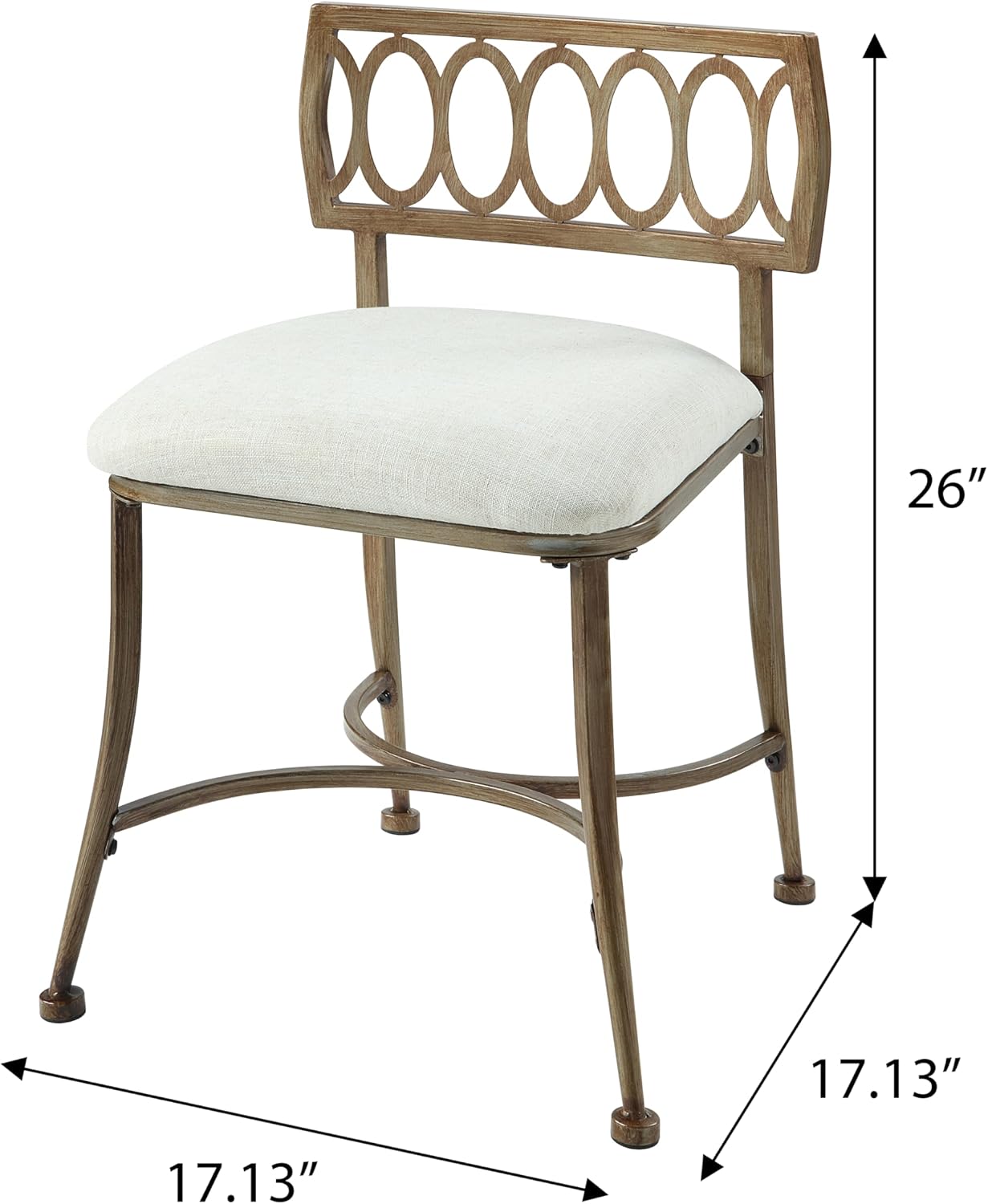 Golden Bronze Iron Frame Linen Low Back Vanity Stool