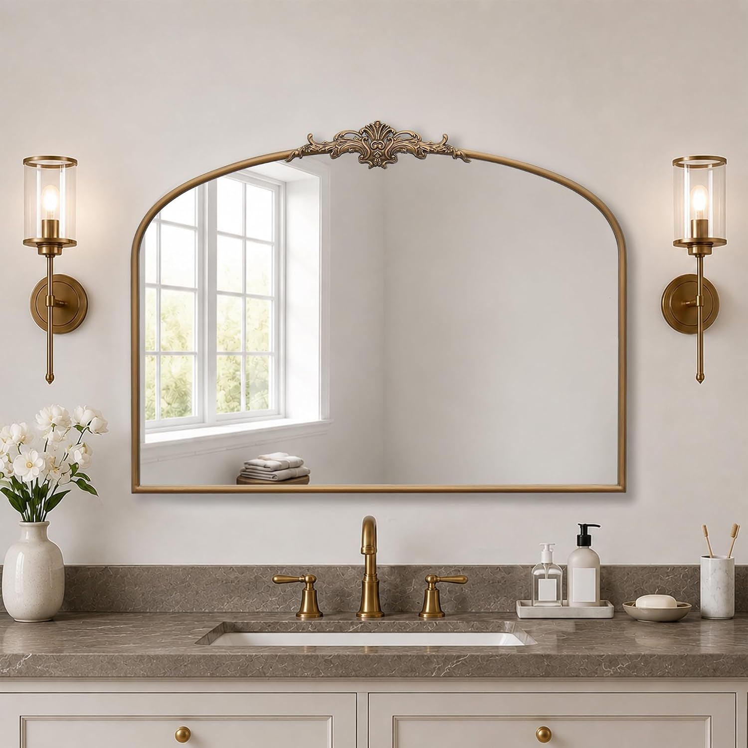 Vintage Gold Baroque Arched Wall Mirror