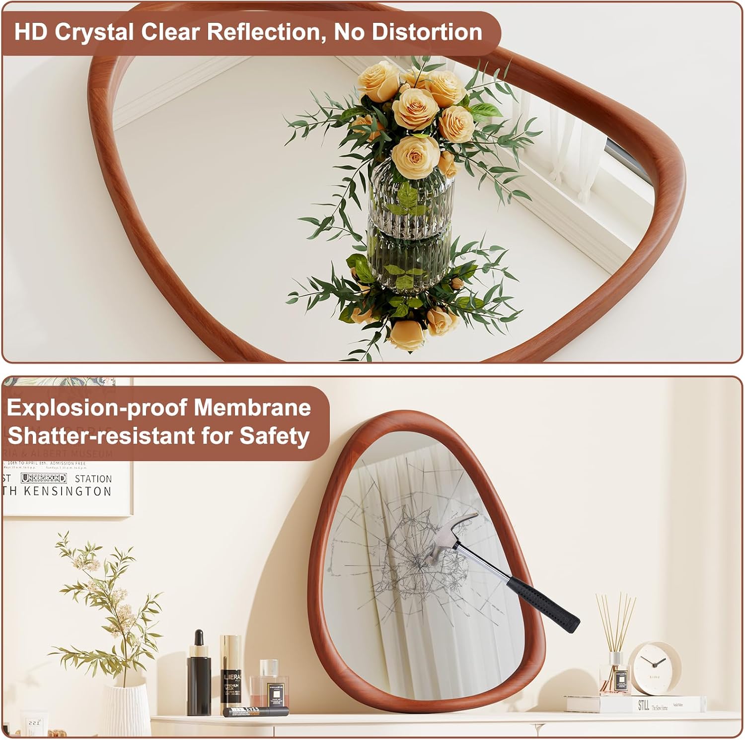 Walnut Wood Triangular Wall Mirror