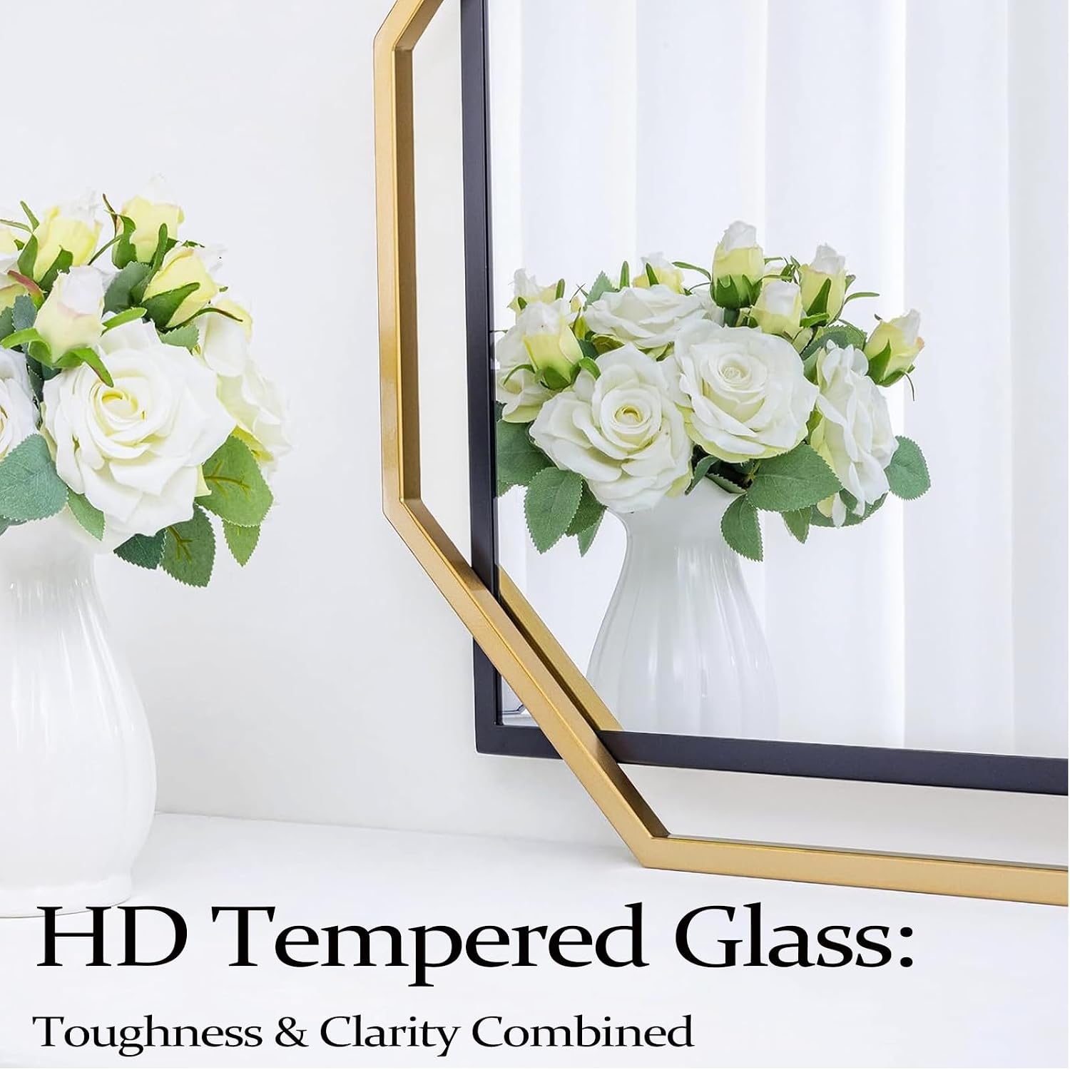 Octagonal Black Gold Metal Wall Mirror
