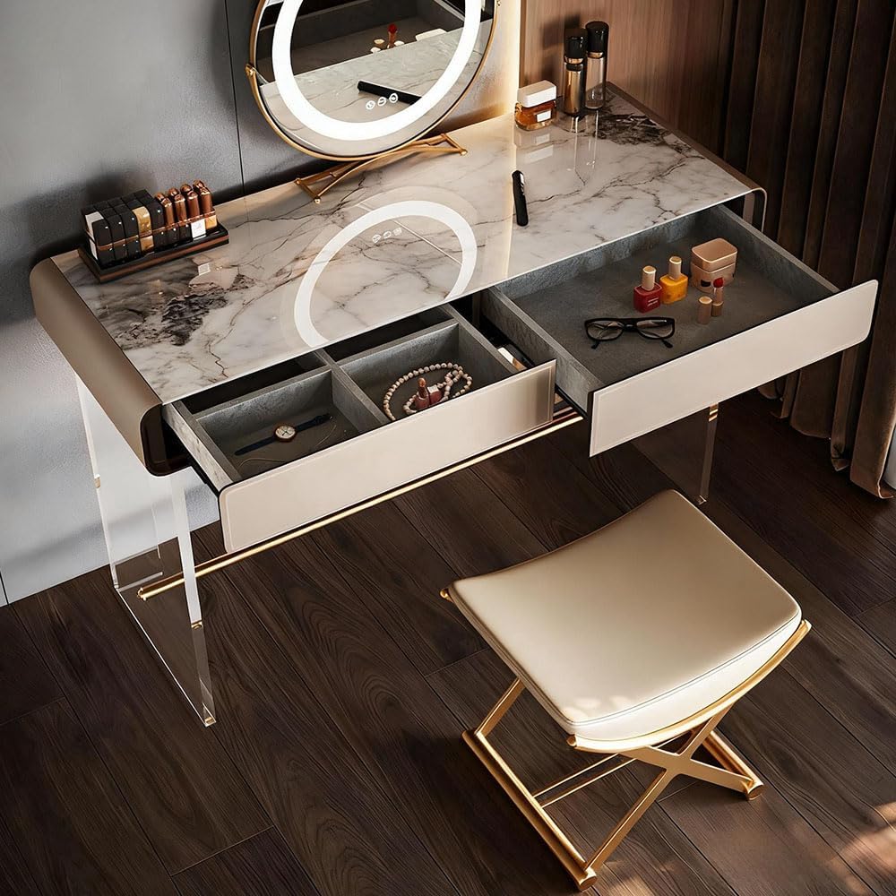 Gold Metal X Leg Backless Leather Vanity Stool