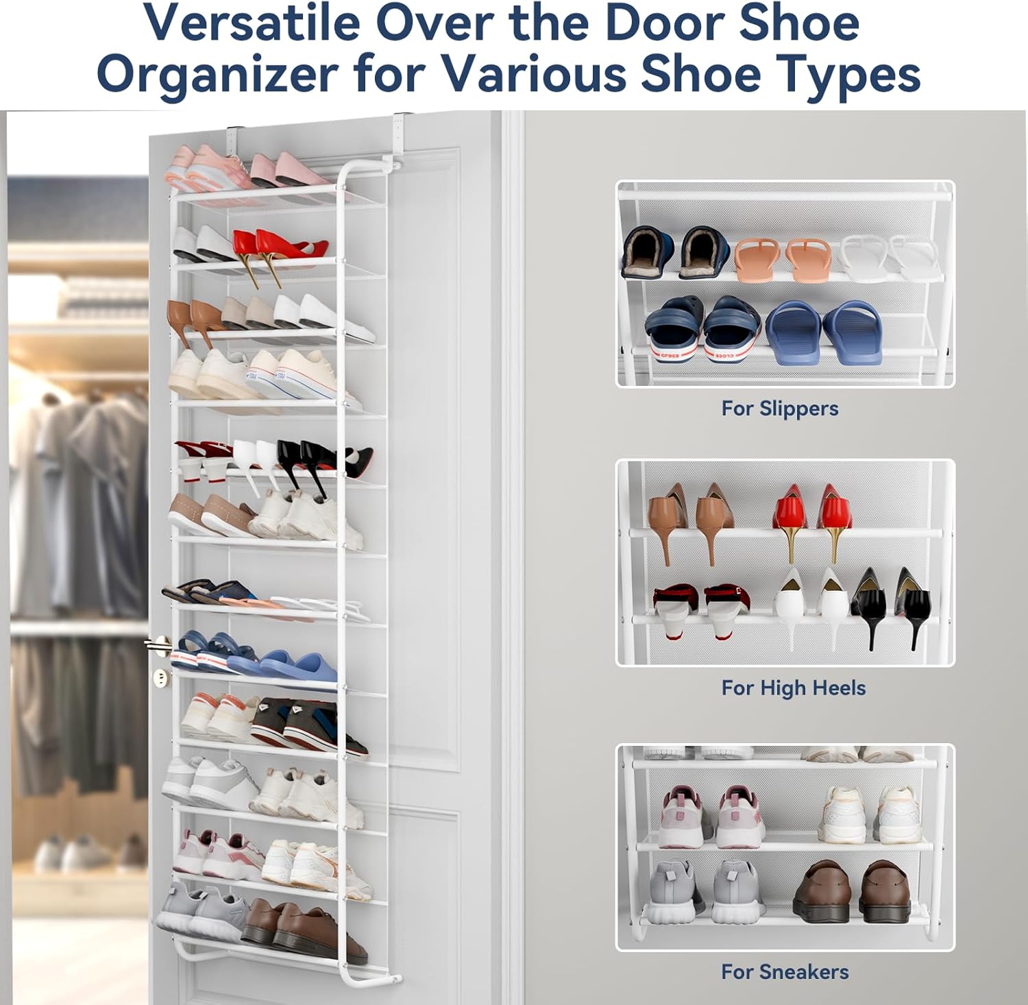 White Mesh Over Door Shoe Organizer