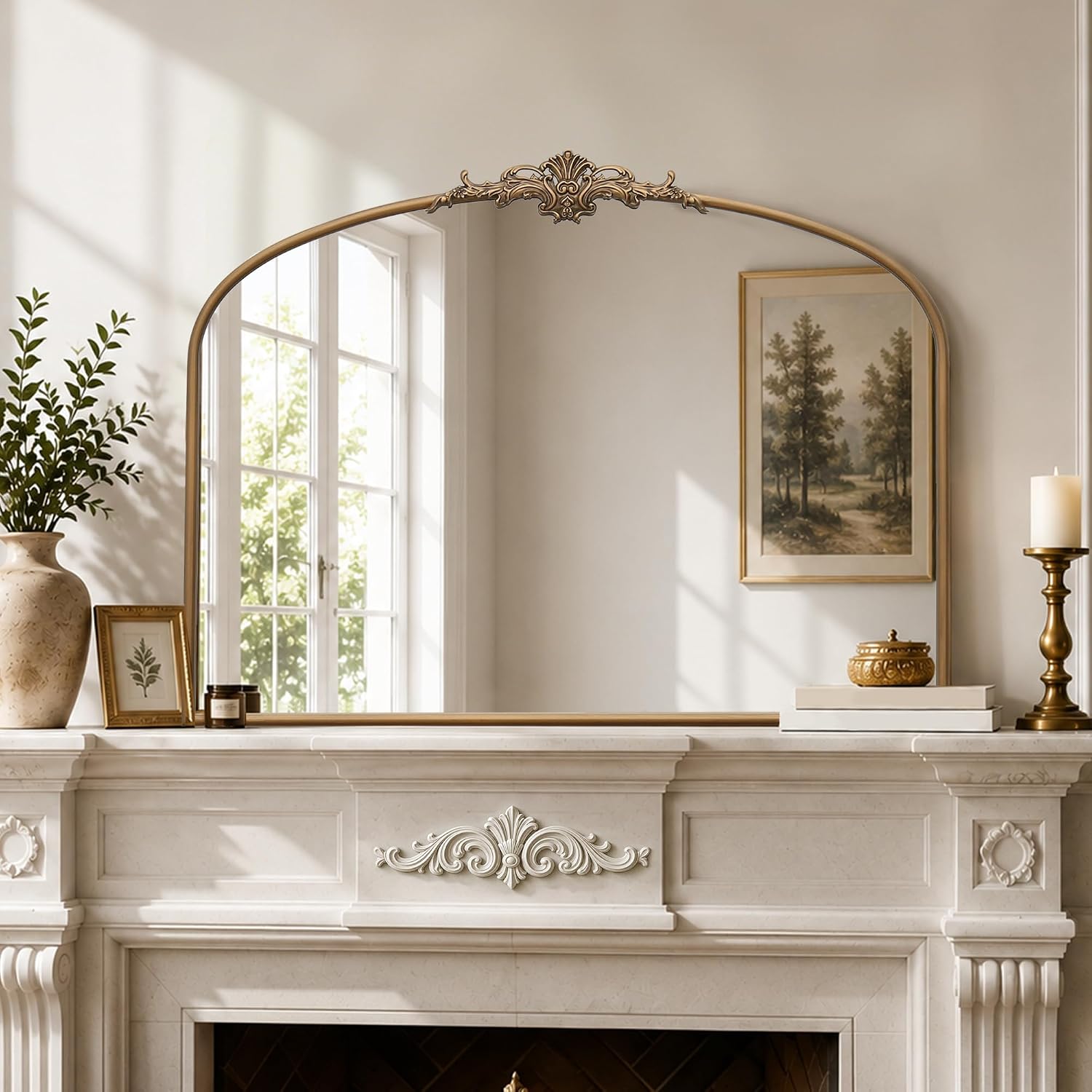 Vintage Gold Baroque Arched Wall Mirror
