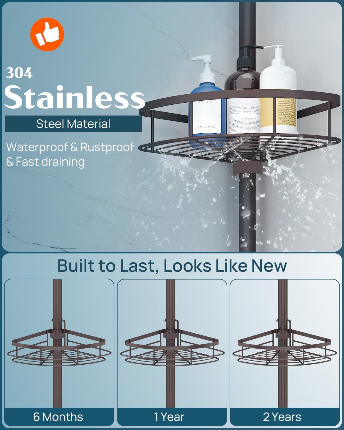 Bronze 4-Tier Tension Pole Shower Caddy