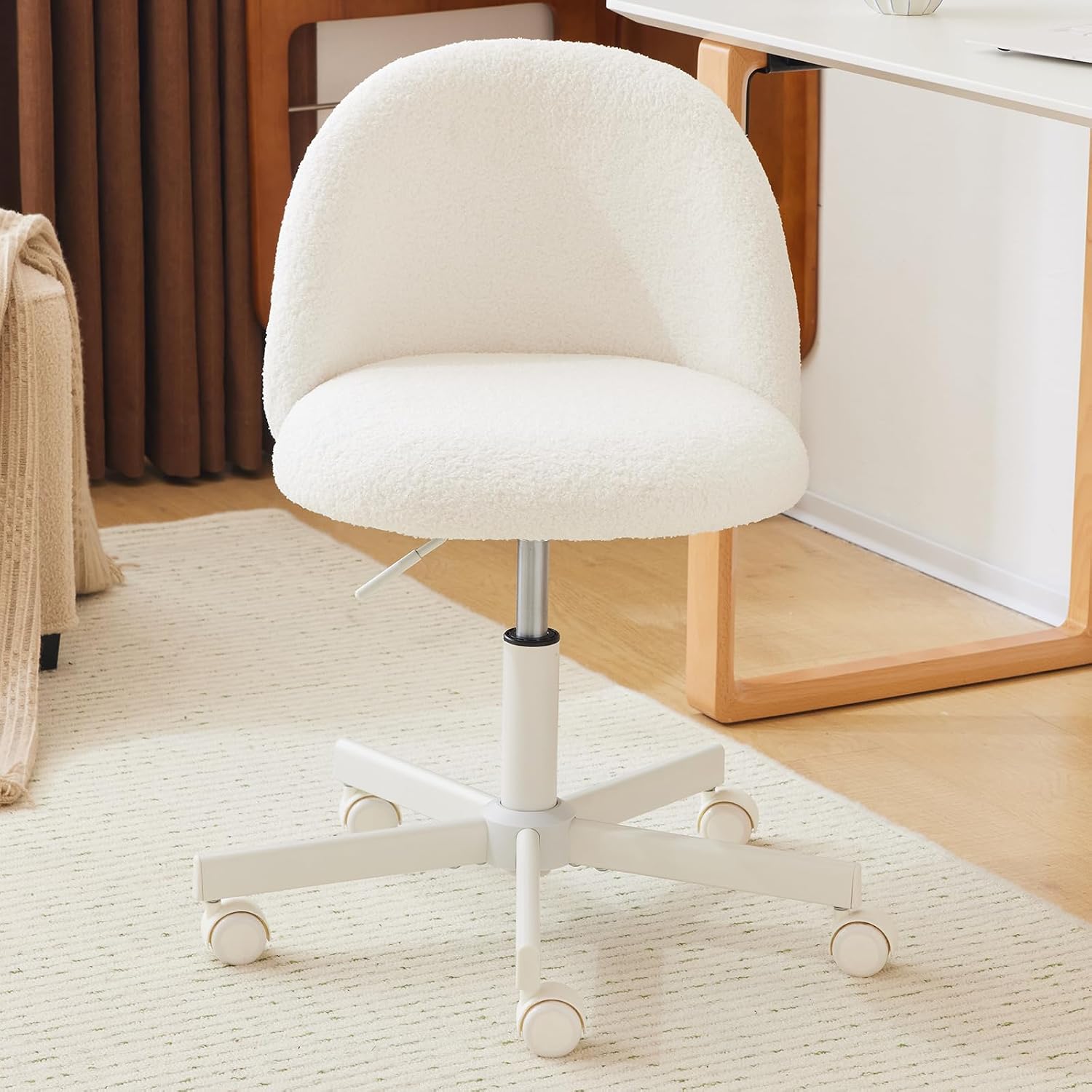 White Velvet Wheeled Backrest Vanity Chair