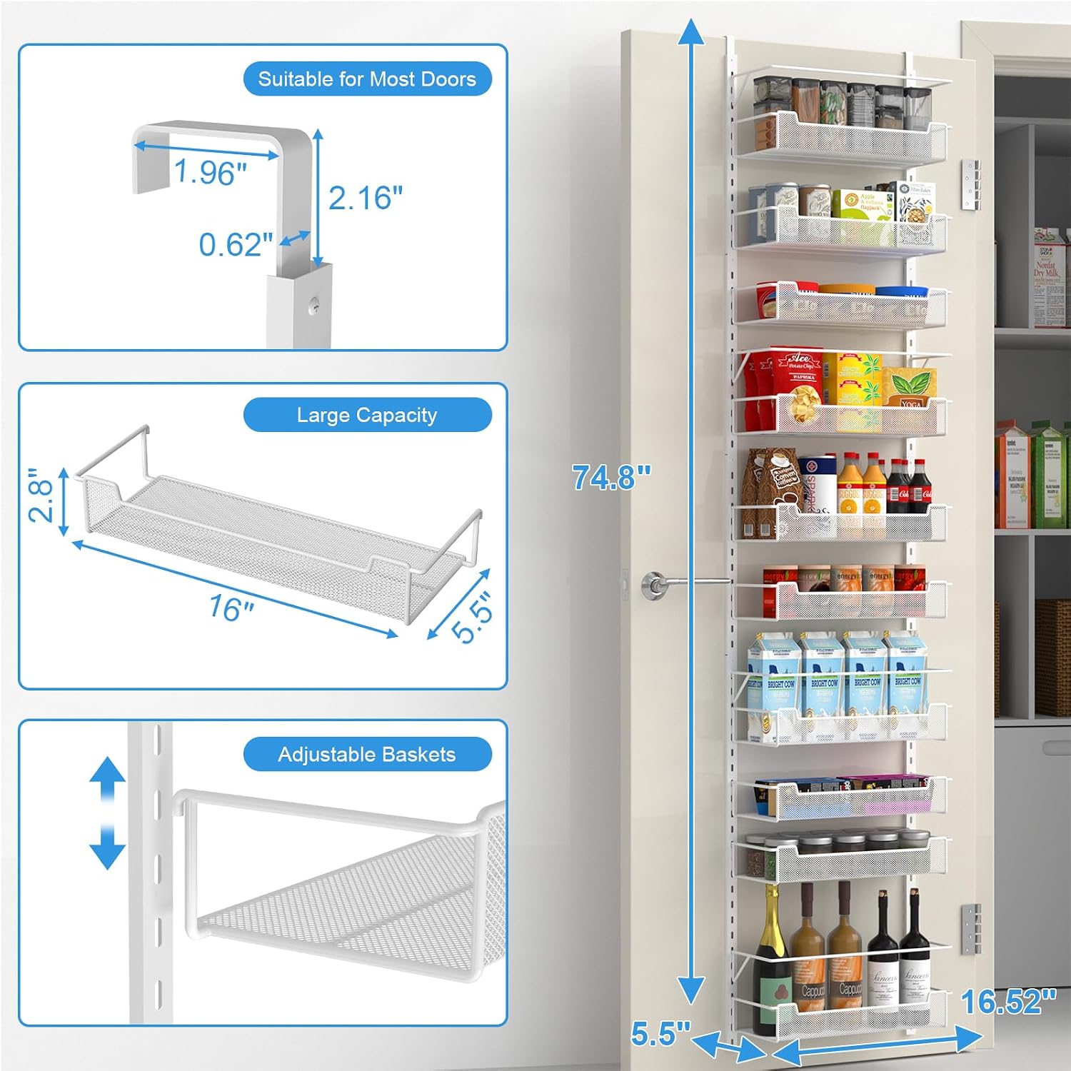 White Over Door Pantry Storage Organizer