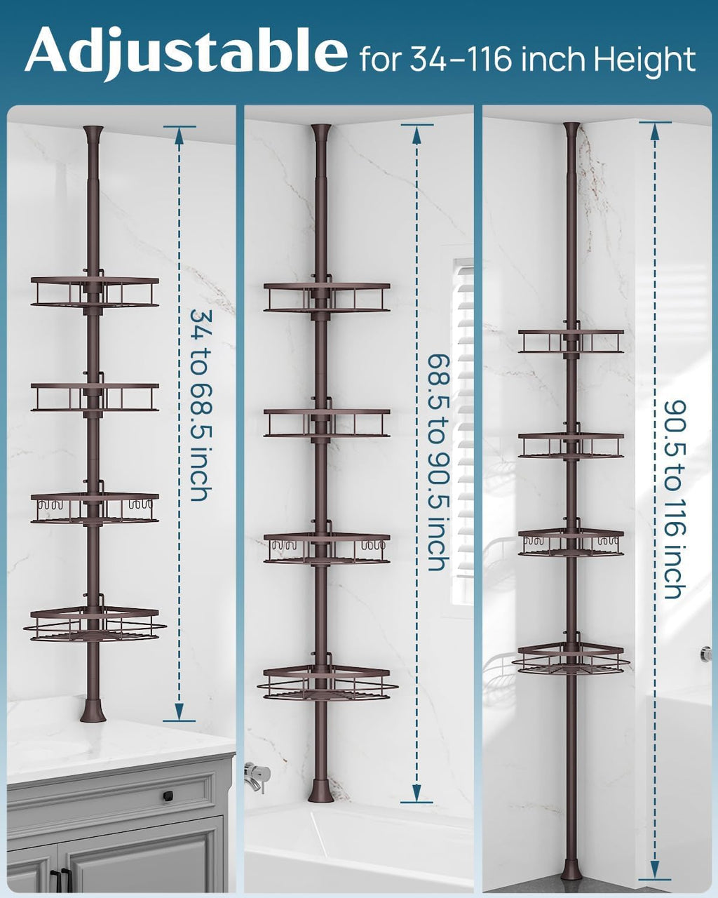 Bronze 4-Tier Tension Pole Shower Caddy