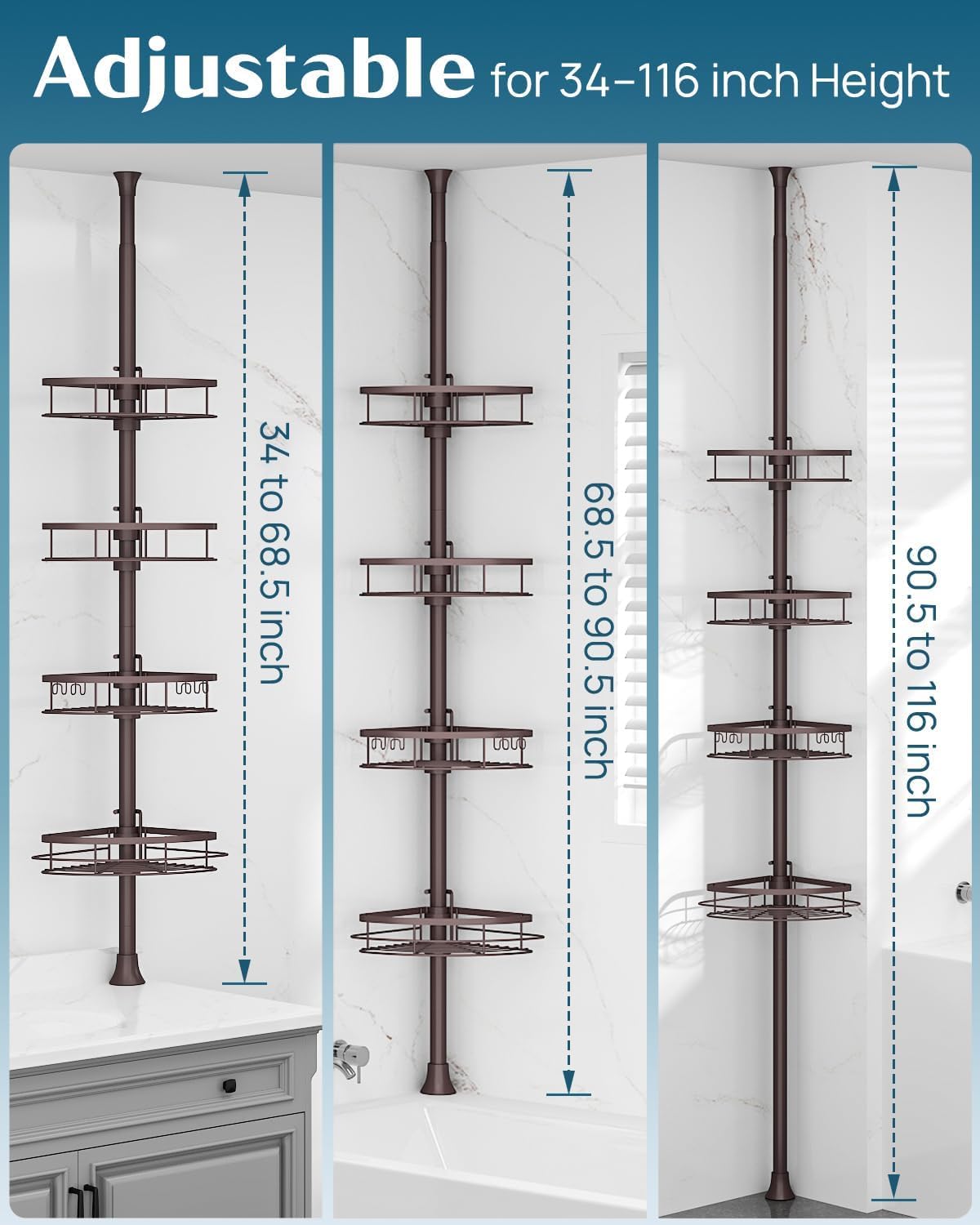 Bronze 4-Tier Tension Pole Shower Caddy