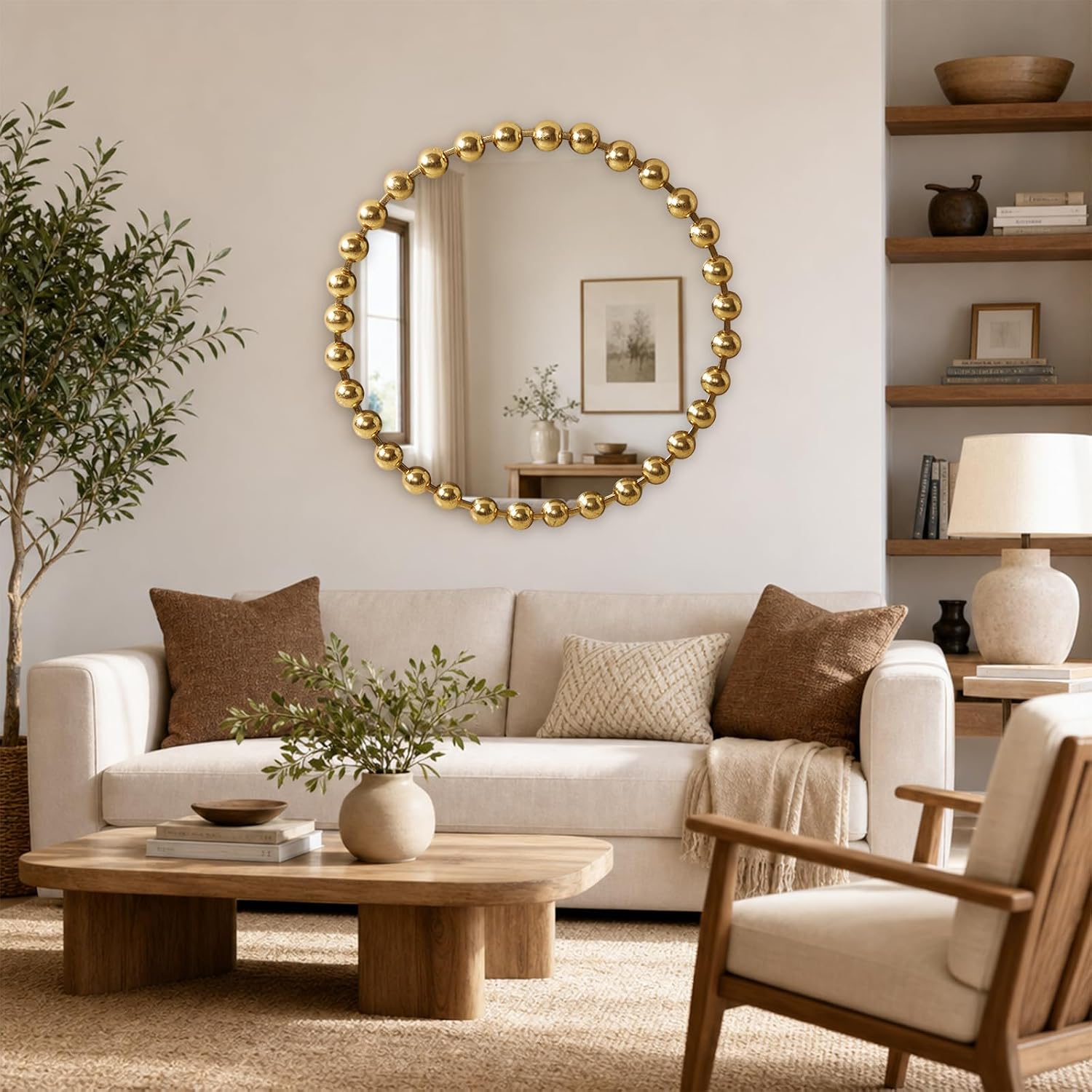 Gold Metal Round Wall Mirror