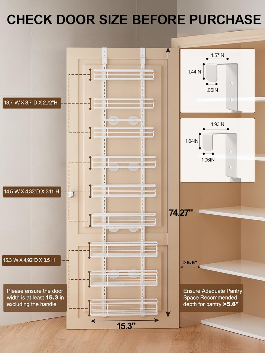White Metal Over Door Pantry Organizer