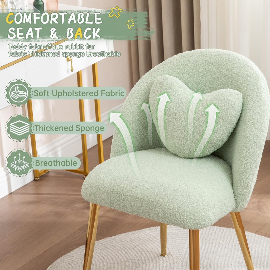 Green Teddy Fluffy Makeup Vanity Chair