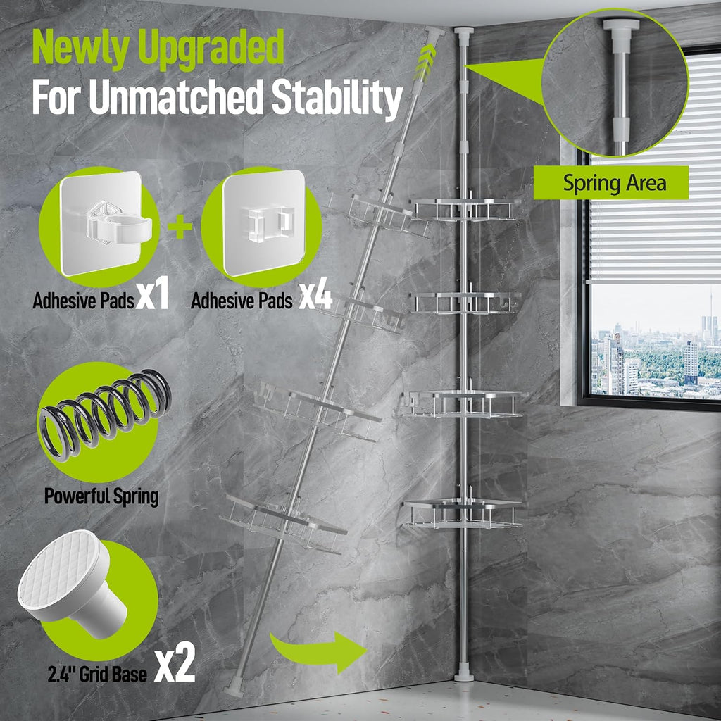 Silver 4-Tier Tension Pole Shower Organizer