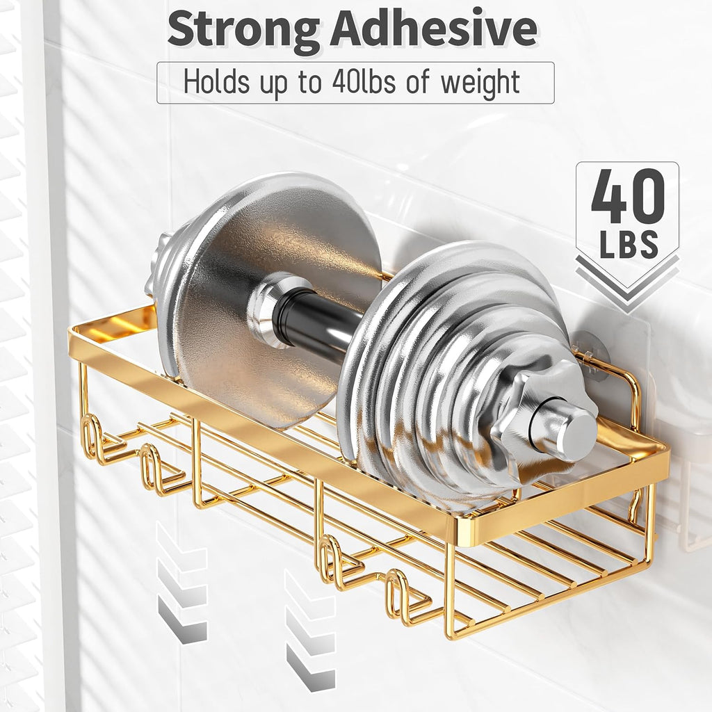 10 Pack Bright Gold Adhesive Shower Caddy Set