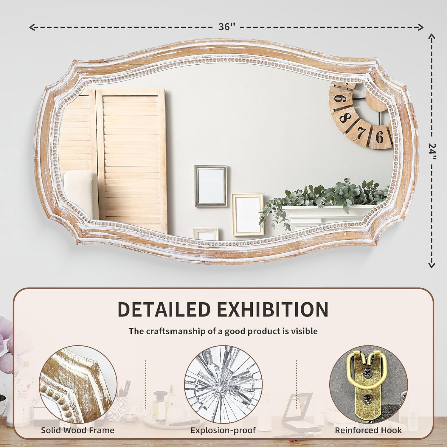 Distressed Wooden Scalloped Wall Mirror