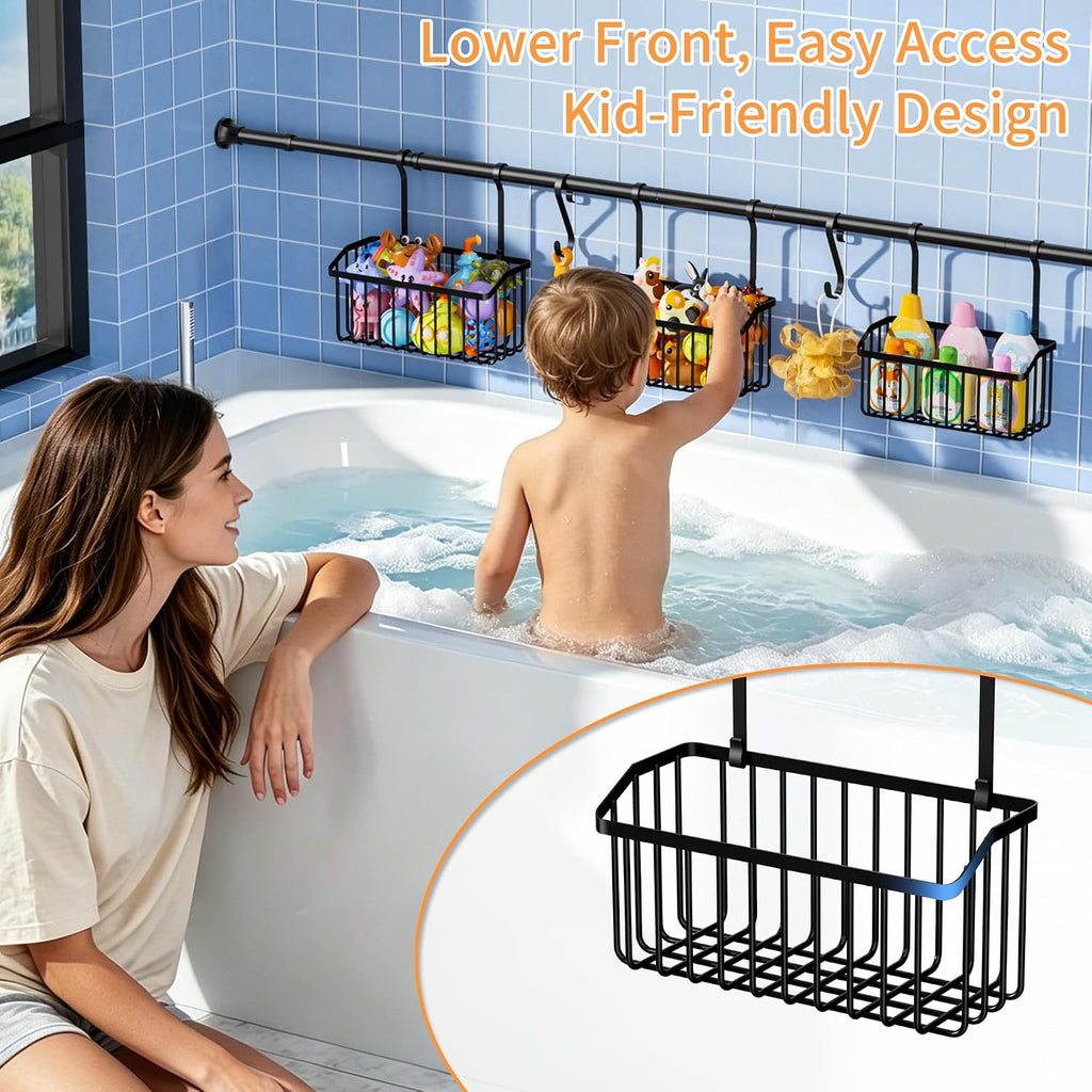 Black Over-Tub Kids Bath Toy Storage Rack
