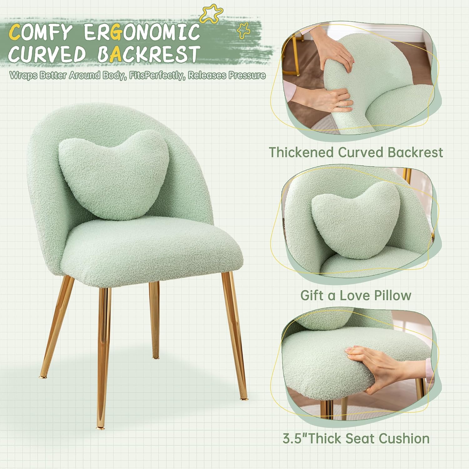 Green Teddy Fluffy Makeup Vanity Chair