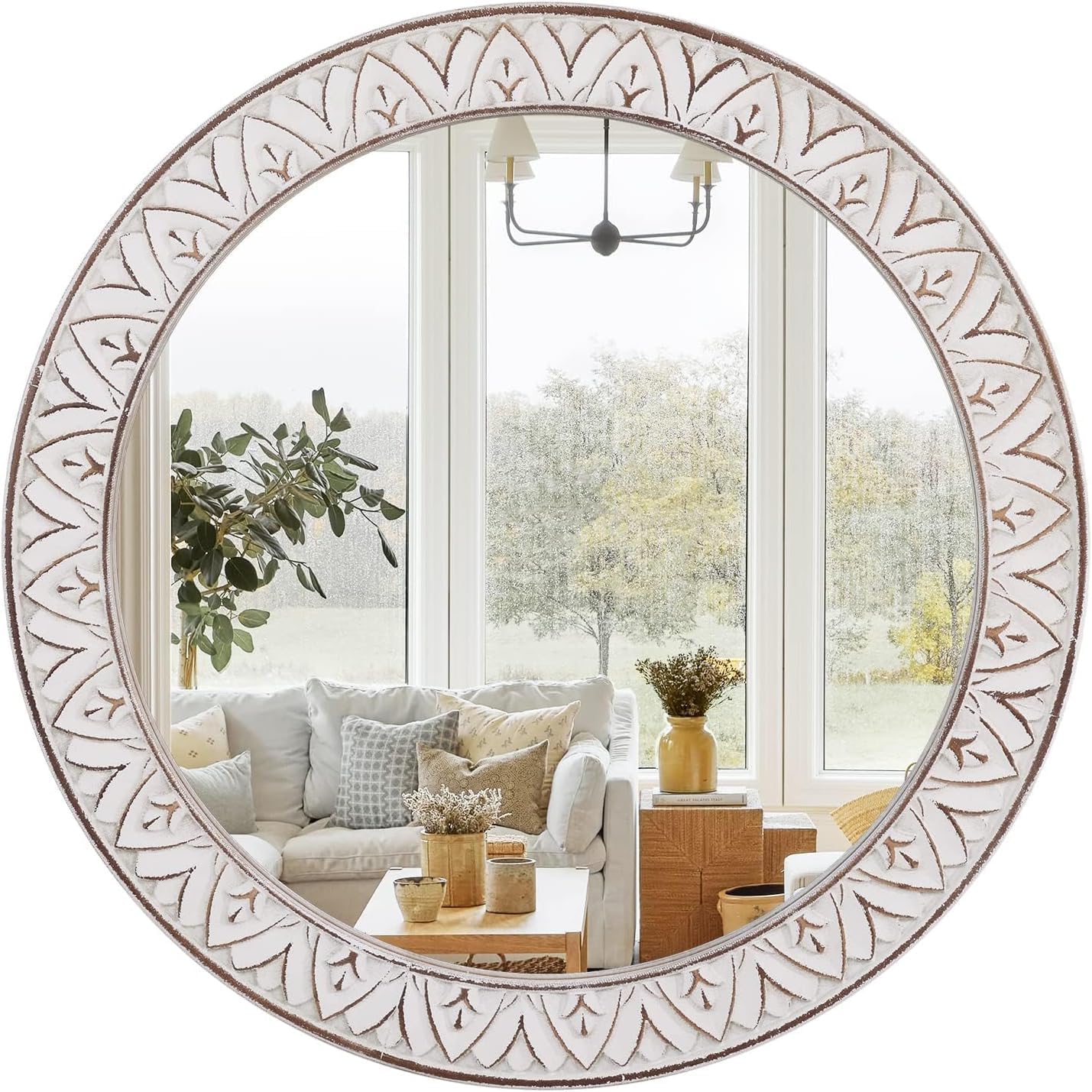 Rustic Wooden Round Wall Mirror
