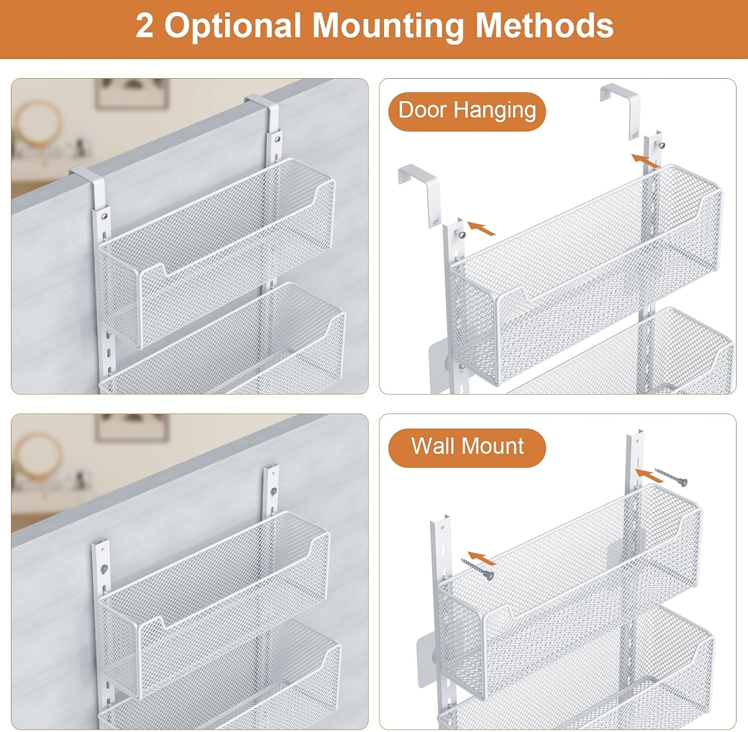 5 Basket White Metal Door Organizer