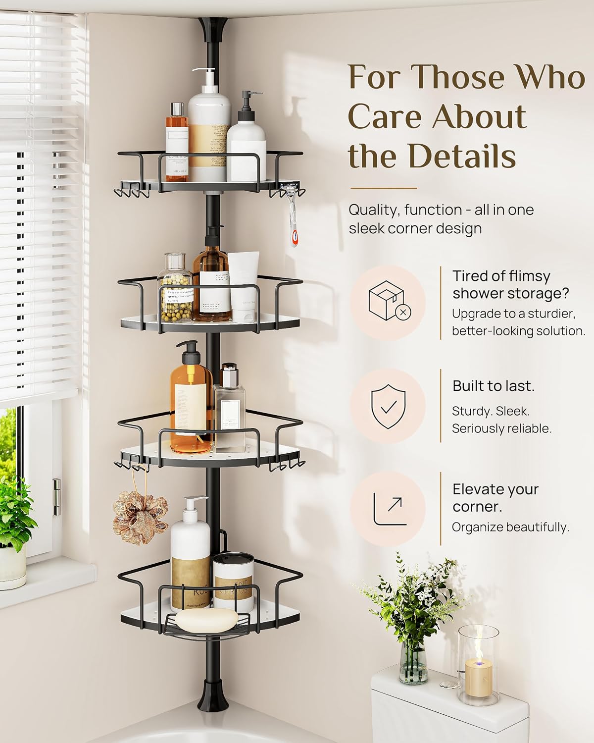 4-Tier Tension Pole Corner Shower Caddy