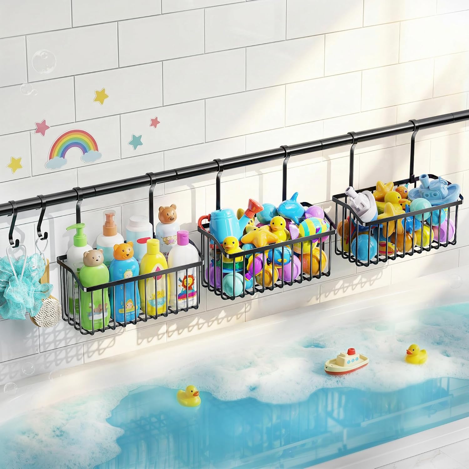 3 Pack Metal Bath Toy Storage Baskets