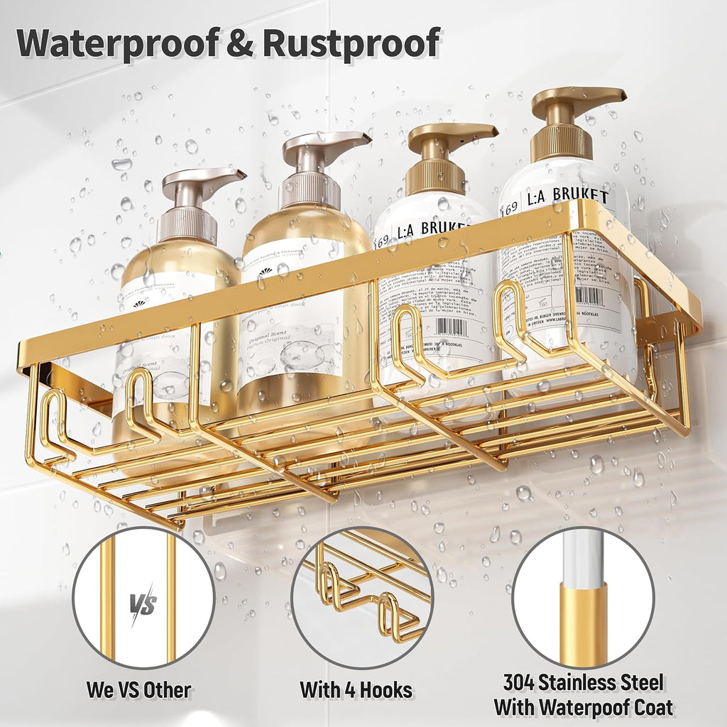 10 Pack Bright Gold Adhesive Shower Caddy Set