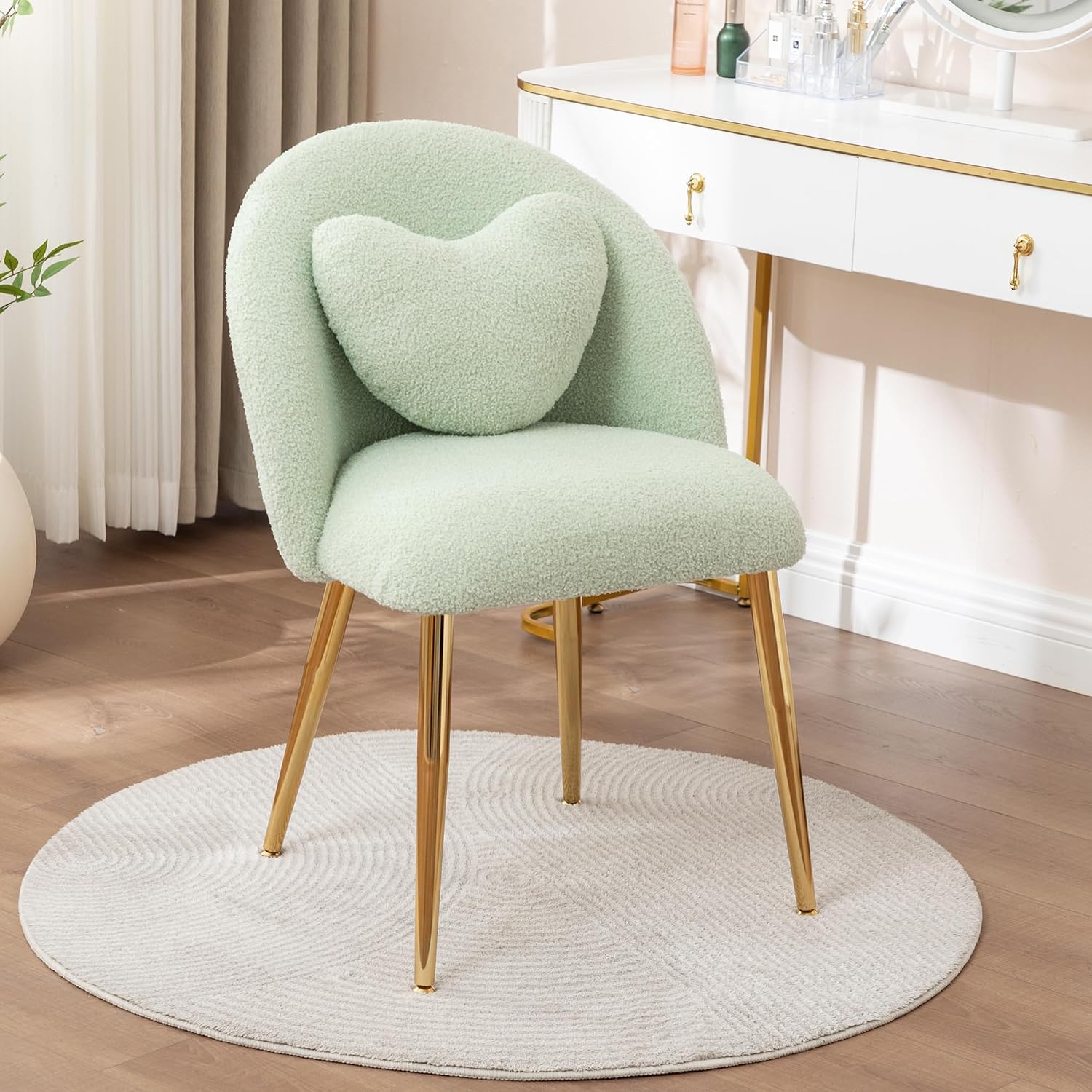 Green Teddy Fluffy Makeup Vanity Chair