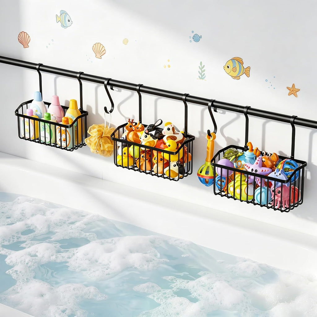 Black Over-Tub Kids Bath Toy Storage Rack