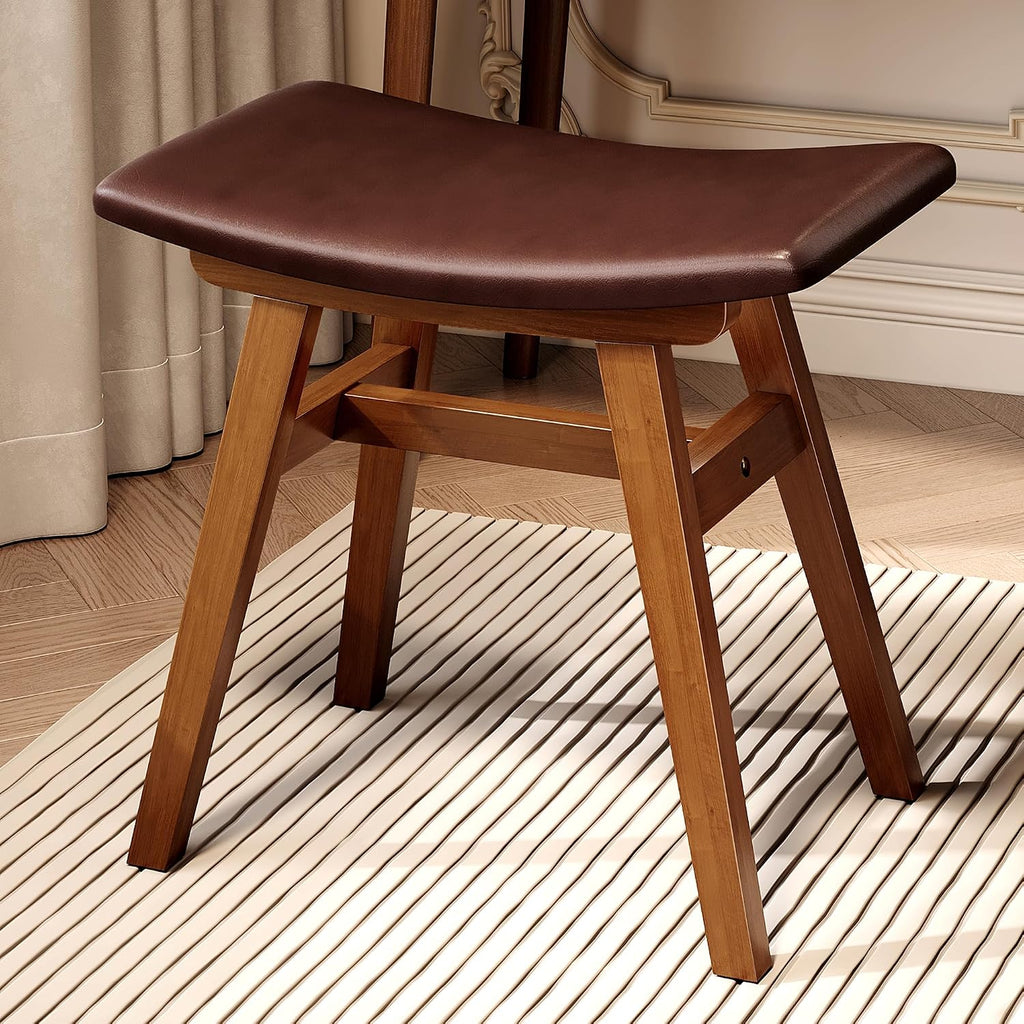 Solid Wood Backless Leather Cushion Vanity Stool