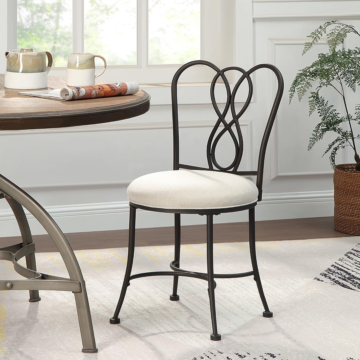 Bronze Iron Frame Cream Upholstered Vanity Stool