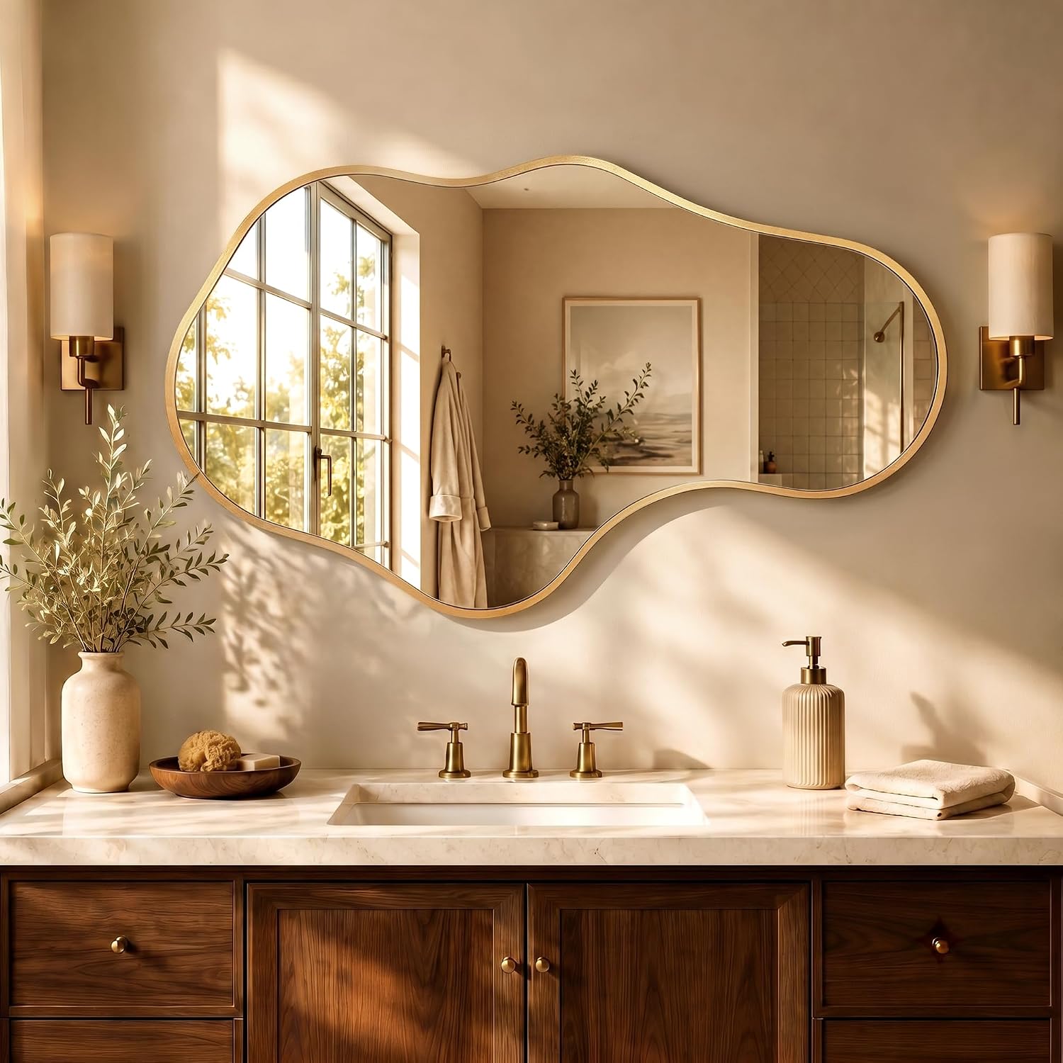 Gold Irregular Bathroom Wall Mirror