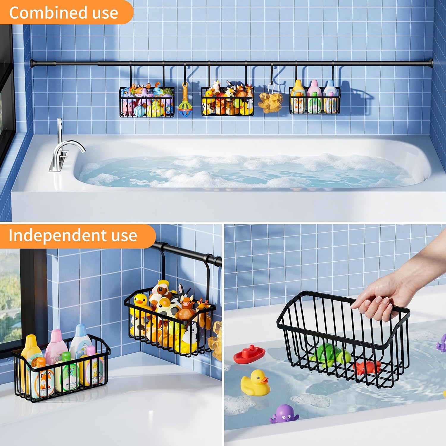Black Over-Tub Kids Bath Toy Storage Rack