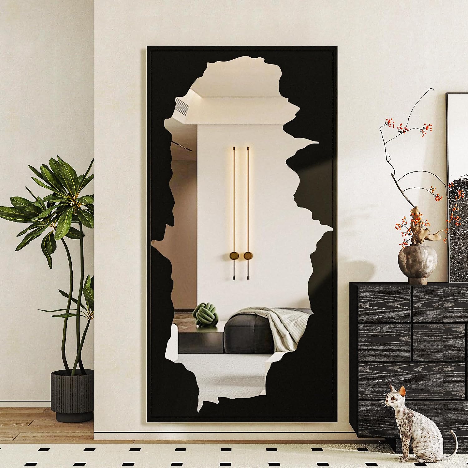 Black Abstract Full Length Standing Mirror