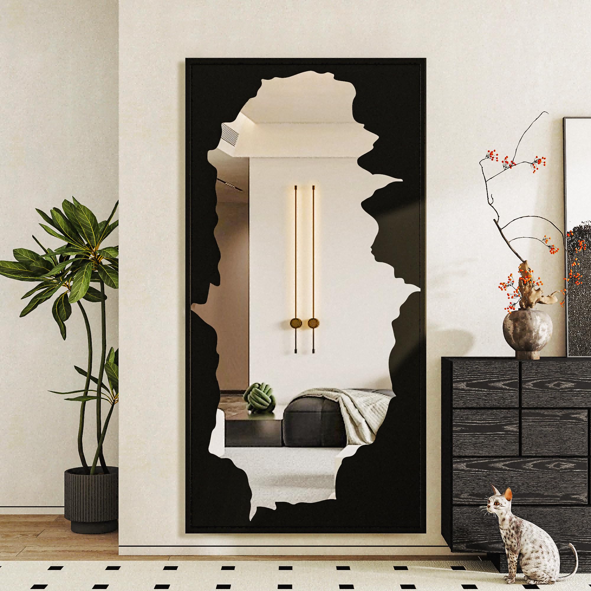 Black Abstract Full Length Standing Mirror