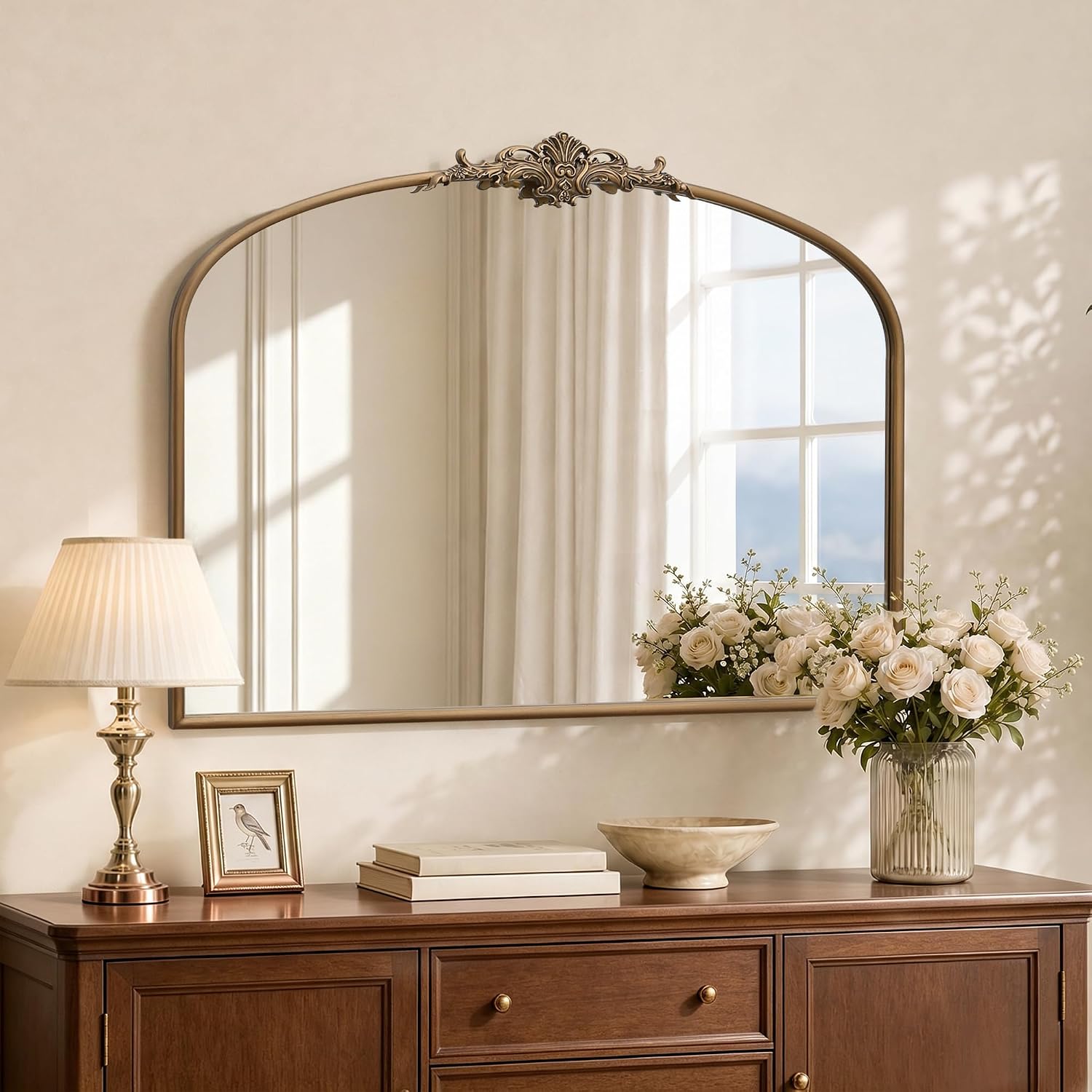 Vintage Gold Baroque Arched Wall Mirror