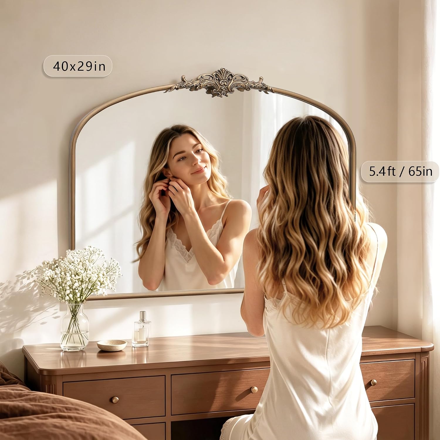 Vintage Gold Baroque Arched Wall Mirror