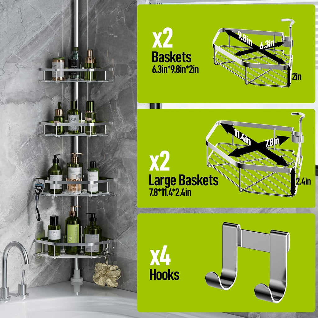 Silver 4-Tier Tension Pole Shower Organizer