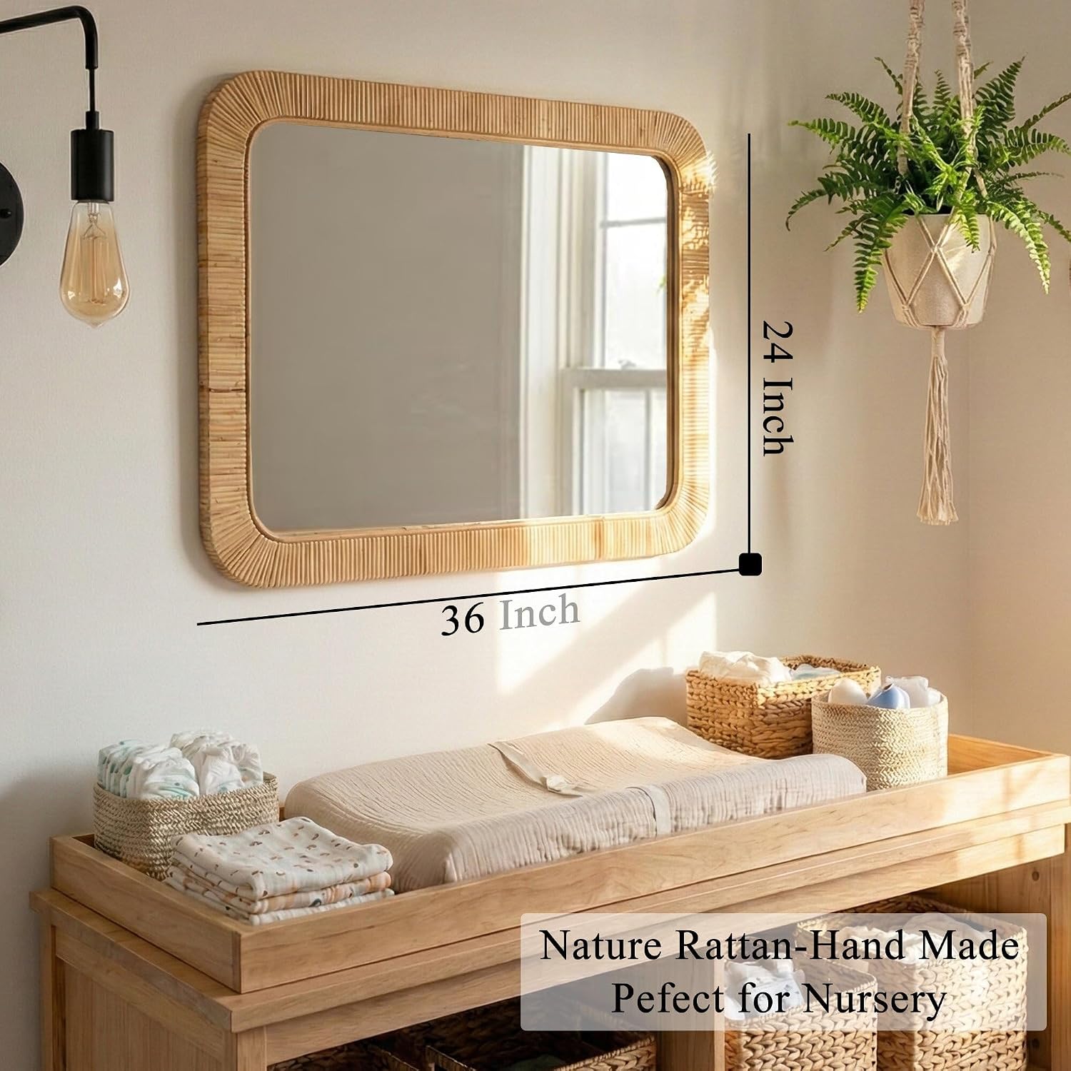 Rattan Boho Rectangular Wall Mirror