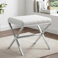 White PU Leather X Metal Leg Rectangular Vanity Stool