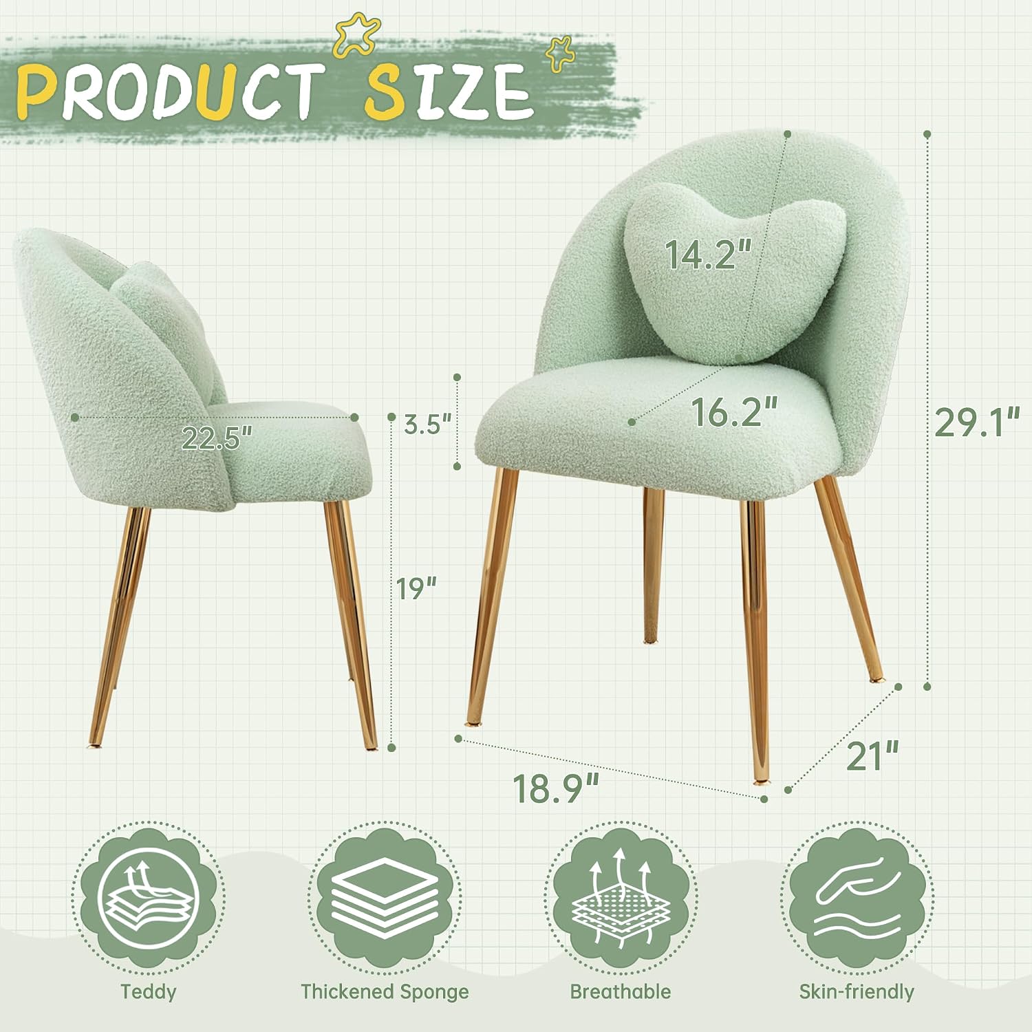 Green Teddy Fluffy Makeup Vanity Chair