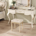 Beige Tufted Wood Makeup Vanity Bench